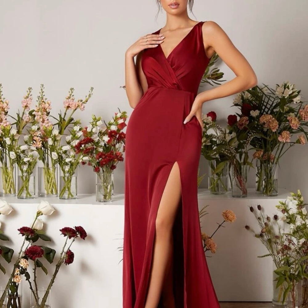 Elegant Red Satin Gown - with slit